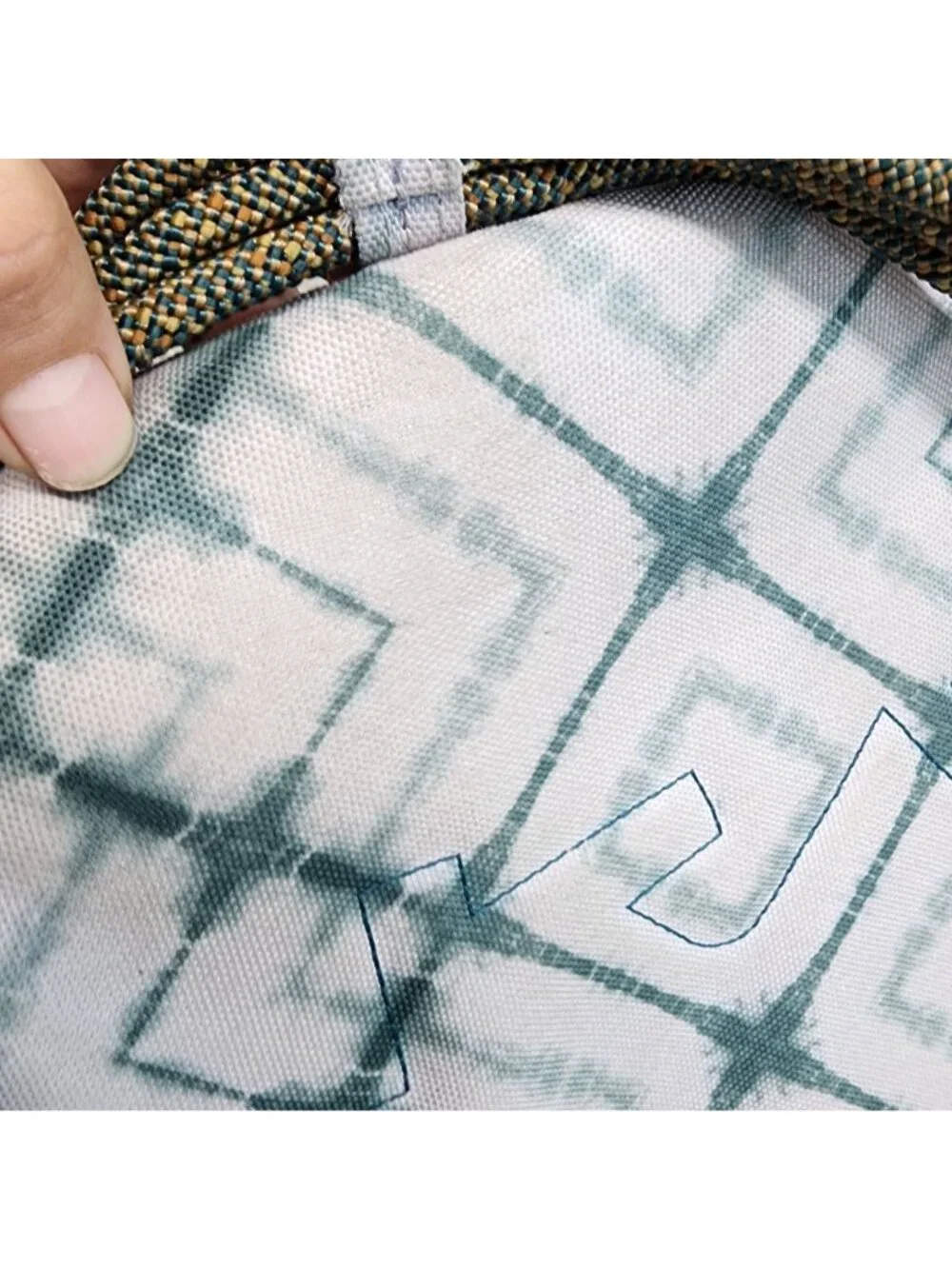 Kavu Bag Unisex 14x9 Blue Geometric Print Canvas Rope Sling Backpack *Read*